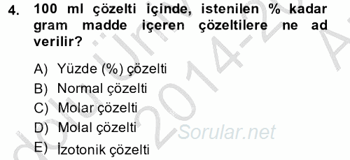 Temel Veteriner Biyokimya 2014 - 2015 Ara Sınavı 4.Soru