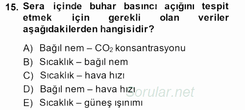Örtü Altı Üretim Sistemleri 2014 - 2015 Ara Sınavı 15.Soru