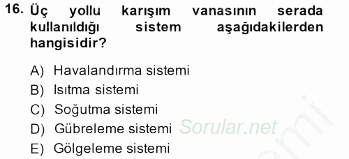 Örtü Altı Üretim Sistemleri 2014 - 2015 Ara Sınavı 16.Soru