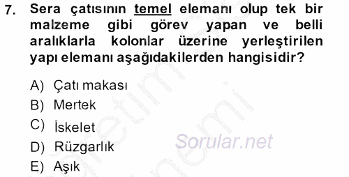 Örtü Altı Üretim Sistemleri 2014 - 2015 Ara Sınavı 7.Soru