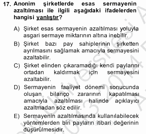 Ticaret Hukuku 2 2013 - 2014 Ara Sınavı 17.Soru