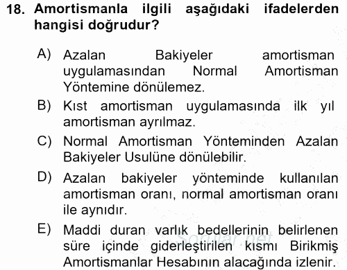 Genel Muhasebe 2015 - 2016 Ara Sınavı 18.Soru