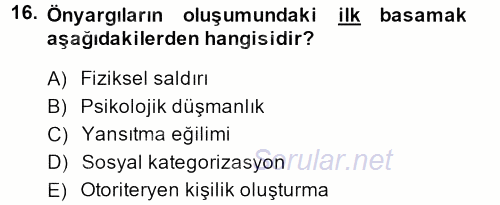 Sosyal Psikoloji 2 2013 - 2014 Ara Sınavı 16.Soru