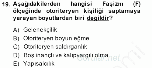 Sosyal Psikoloji 2 2013 - 2014 Ara Sınavı 19.Soru