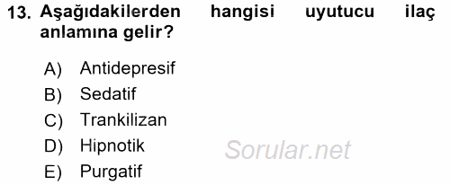 Tıbbi Terminoloji 2016 - 2017 3 Ders Sınavı 13.Soru