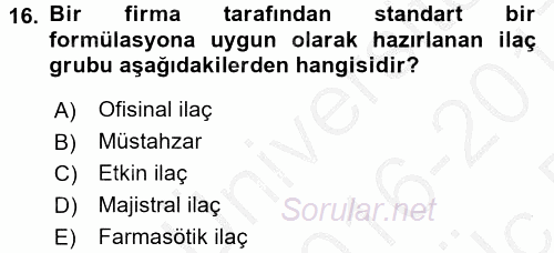 Tıbbi Terminoloji 2016 - 2017 3 Ders Sınavı 16.Soru