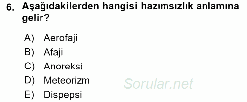 Tıbbi Terminoloji 2016 - 2017 3 Ders Sınavı 6.Soru