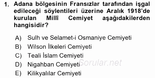 Türkiye Cumhuriyeti Siyasî Tarihi 2017 - 2018 3 Ders Sınavı 1.Soru