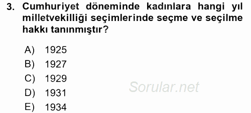 Türkiye Cumhuriyeti Siyasî Tarihi 2017 - 2018 3 Ders Sınavı 3.Soru
