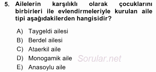 Aile Yapısı ve İlişkileri 2015 - 2016 Ara Sınavı 5.Soru