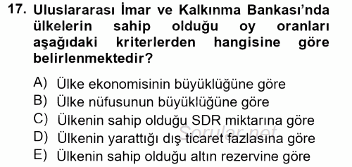 Uluslararası Ekonomik Kuruluşlar 2012 - 2013 Ara Sınavı 17.Soru
