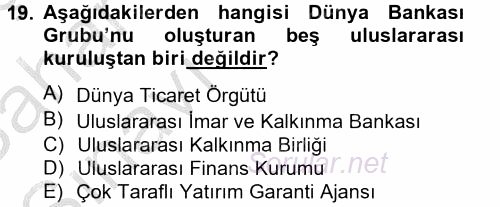 Uluslararası Ekonomik Kuruluşlar 2012 - 2013 Ara Sınavı 19.Soru