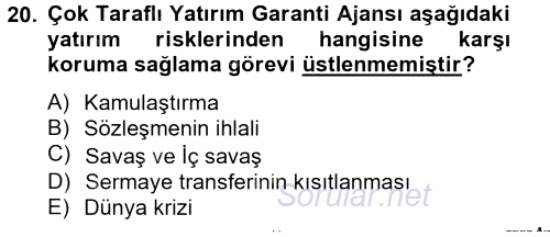 Uluslararası Ekonomik Kuruluşlar 2012 - 2013 Ara Sınavı 20.Soru