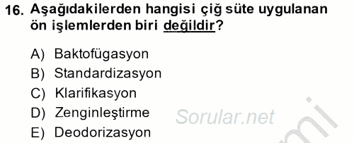 Gıda Bilimi ve Teknolojisi 2014 - 2015 Dönem Sonu Sınavı 16.Soru