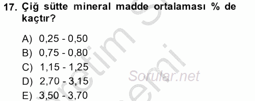 Gıda Bilimi ve Teknolojisi 2014 - 2015 Dönem Sonu Sınavı 17.Soru