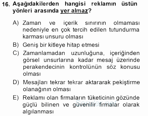 Perakende Yönetimi 2013 - 2014 Tek Ders Sınavı 16.Soru