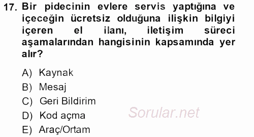 Perakende Yönetimi 2013 - 2014 Tek Ders Sınavı 17.Soru