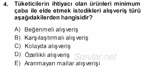 Perakende Yönetimi 2013 - 2014 Tek Ders Sınavı 4.Soru