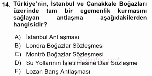 Atatürk İlkeleri Ve İnkılap Tarihi 2 2017 - 2018 Ara Sınavı 14.Soru