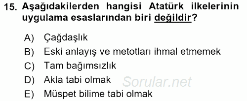Atatürk İlkeleri Ve İnkılap Tarihi 2 2017 - 2018 Ara Sınavı 15.Soru