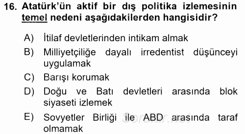 Atatürk İlkeleri Ve İnkılap Tarihi 2 2017 - 2018 Ara Sınavı 16.Soru