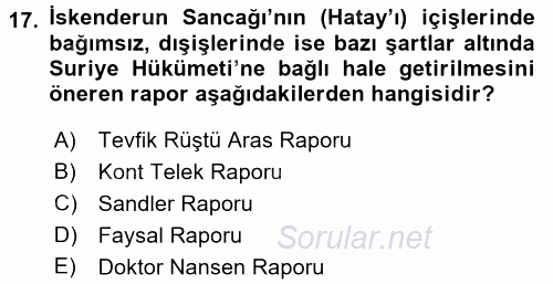 Atatürk İlkeleri Ve İnkılap Tarihi 2 2017 - 2018 Ara Sınavı 17.Soru