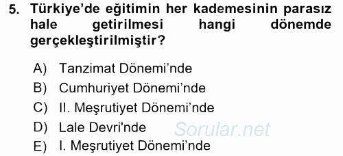 Atatürk İlkeleri Ve İnkılap Tarihi 2 2017 - 2018 Ara Sınavı 5.Soru