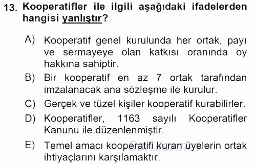 Kamu Özel Kesim Yapısı Ve İlişkileri 2016 - 2017 3 Ders Sınavı 13.Soru