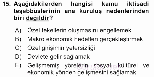 Kamu Özel Kesim Yapısı Ve İlişkileri 2016 - 2017 3 Ders Sınavı 15.Soru