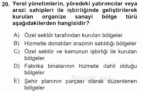 Kamu Özel Kesim Yapısı Ve İlişkileri 2016 - 2017 3 Ders Sınavı 20.Soru