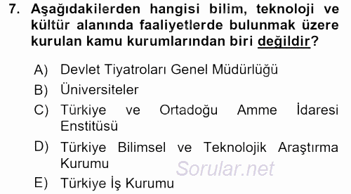 Kamu Özel Kesim Yapısı Ve İlişkileri 2016 - 2017 3 Ders Sınavı 7.Soru