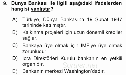 Kamu Özel Kesim Yapısı Ve İlişkileri 2016 - 2017 3 Ders Sınavı 9.Soru