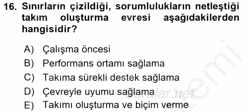 Organizasyonlarda Davranış 2016 - 2017 Ara Sınavı 16.Soru