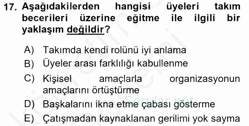 Organizasyonlarda Davranış 2016 - 2017 Ara Sınavı 17.Soru