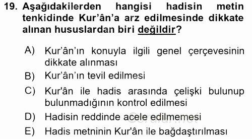 Hadis 2016 - 2017 Dönem Sonu Sınavı 19.Soru