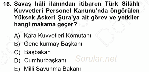 Kamu Personel Hukuku 2012 - 2013 Dönem Sonu Sınavı 16.Soru