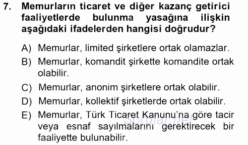 Kamu Personel Hukuku 2012 - 2013 Dönem Sonu Sınavı 7.Soru