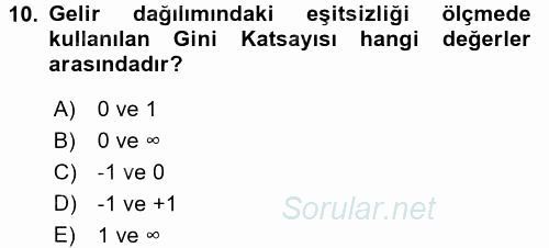 İstihdam ve İşsizlik 2016 - 2017 Dönem Sonu Sınavı 10.Soru