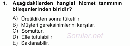 Konaklama Hizmetlerinde Kalite Yönetimi 2012 - 2013 Dönem Sonu Sınavı 1.Soru