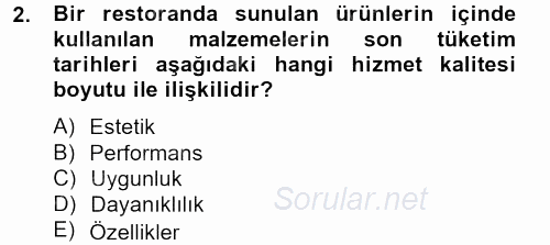 Konaklama Hizmetlerinde Kalite Yönetimi 2012 - 2013 Dönem Sonu Sınavı 2.Soru
