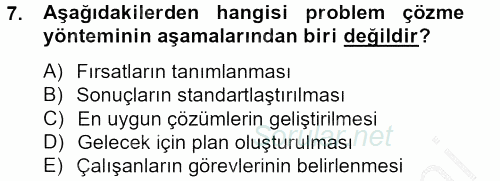 Konaklama Hizmetlerinde Kalite Yönetimi 2012 - 2013 Dönem Sonu Sınavı 7.Soru