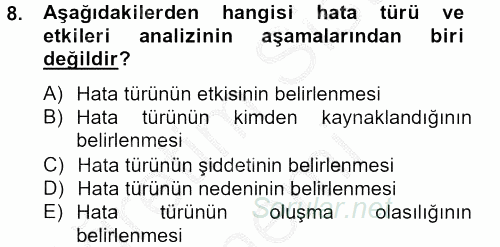 Konaklama Hizmetlerinde Kalite Yönetimi 2012 - 2013 Dönem Sonu Sınavı 8.Soru