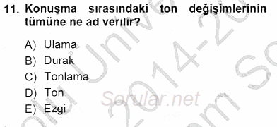 Türkçe Sözlü Anlatım 2014 - 2015 Dönem Sonu Sınavı 11.Soru