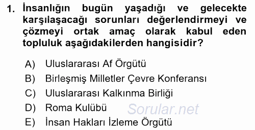 Doğal Kaynaklar ve Çevre Ekonomisi 2016 - 2017 Ara Sınavı 1.Soru