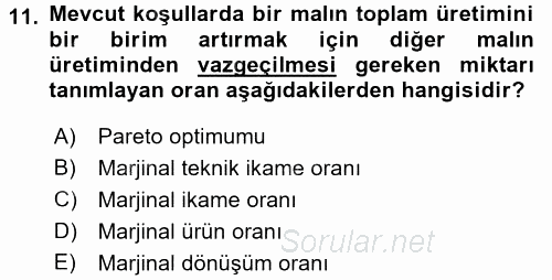 Doğal Kaynaklar ve Çevre Ekonomisi 2016 - 2017 Ara Sınavı 11.Soru