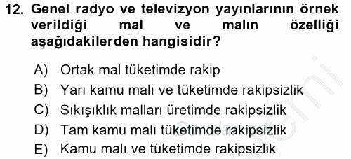 Doğal Kaynaklar ve Çevre Ekonomisi 2016 - 2017 Ara Sınavı 12.Soru