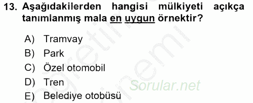 Doğal Kaynaklar ve Çevre Ekonomisi 2016 - 2017 Ara Sınavı 13.Soru