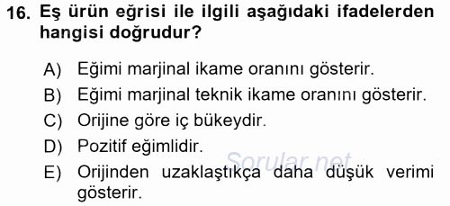 Doğal Kaynaklar ve Çevre Ekonomisi 2016 - 2017 Ara Sınavı 16.Soru