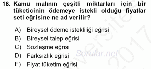 Doğal Kaynaklar ve Çevre Ekonomisi 2016 - 2017 Ara Sınavı 18.Soru