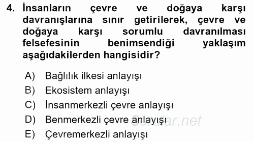 Doğal Kaynaklar ve Çevre Ekonomisi 2016 - 2017 Ara Sınavı 4.Soru